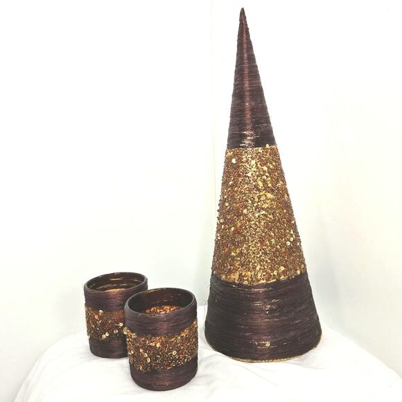 Home for the Holidays Other - Home for the Holidays EUC Christmas tree candle set vintage 2005 brown gold